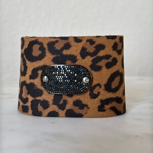 Leopard leather black crystal cuff